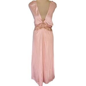 Vintage 80s Colesce Collection Shimmery Blush Nylon Lace Nightgown Glam Feminine